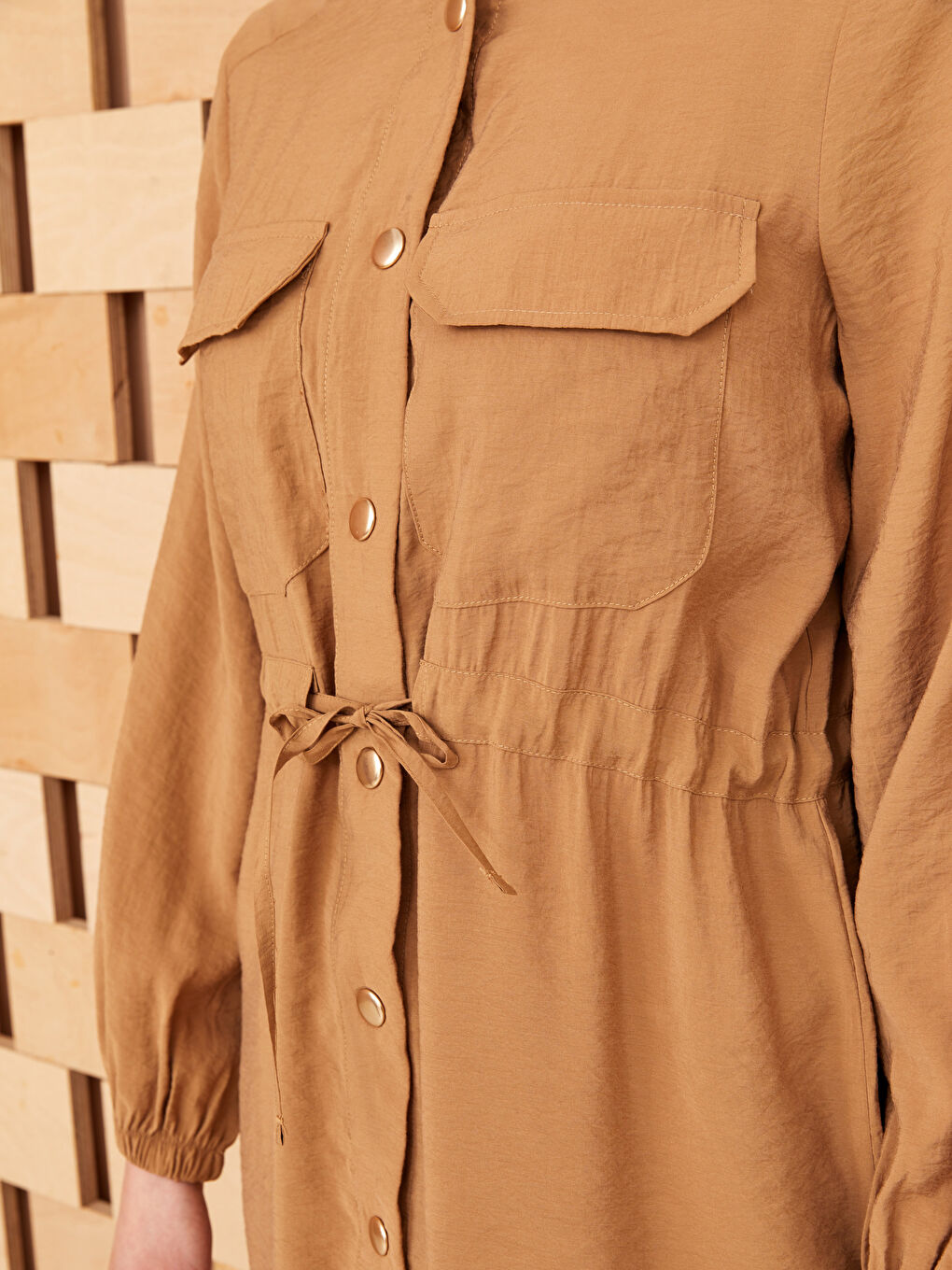 Kahverengi Kapüşonlu Düz Uzun Kollu Kadın Tunik-3