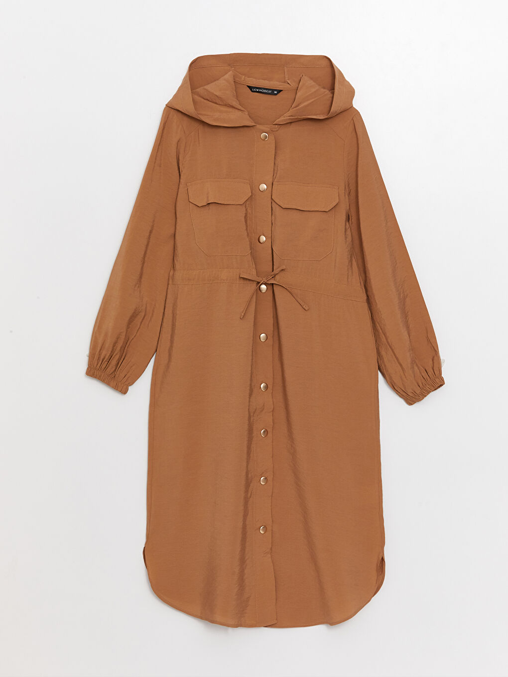 Kahverengi Kapüşonlu Düz Uzun Kollu Kadın Tunik-5