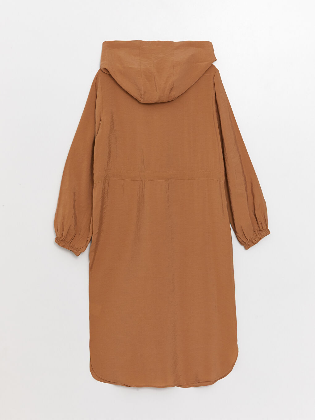 Kahverengi Kapüşonlu Düz Uzun Kollu Kadın Tunik-6