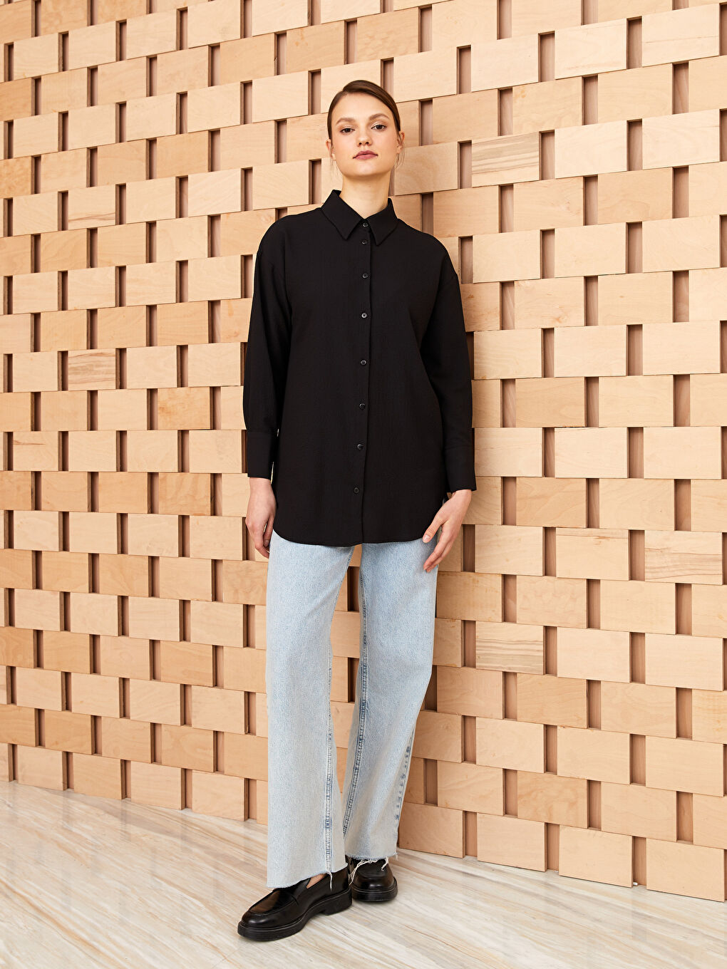 Әйелдерге арналған өрнексіз ұзын жең оверсайз жейде-2