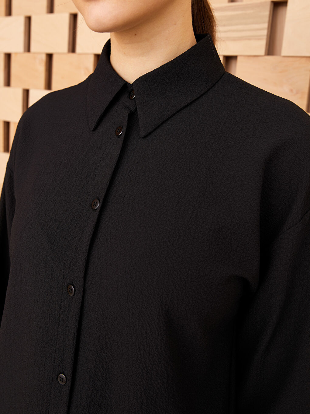 Әйелдерге арналған өрнексіз ұзын жең оверсайз жейде-3