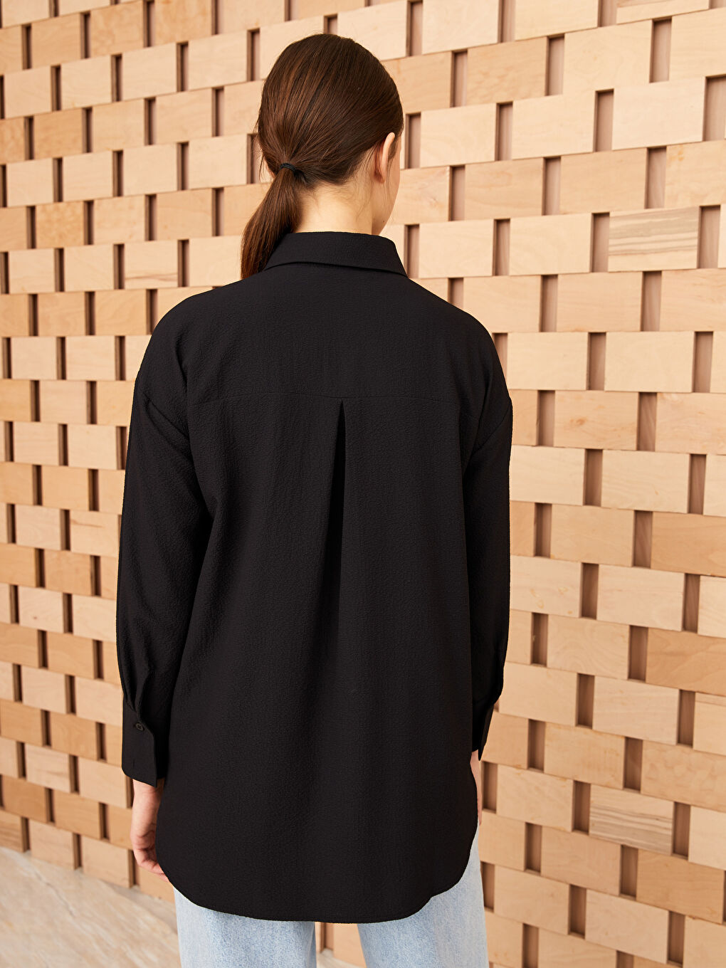 Әйелдерге арналған өрнексіз ұзын жең оверсайз жейде-4