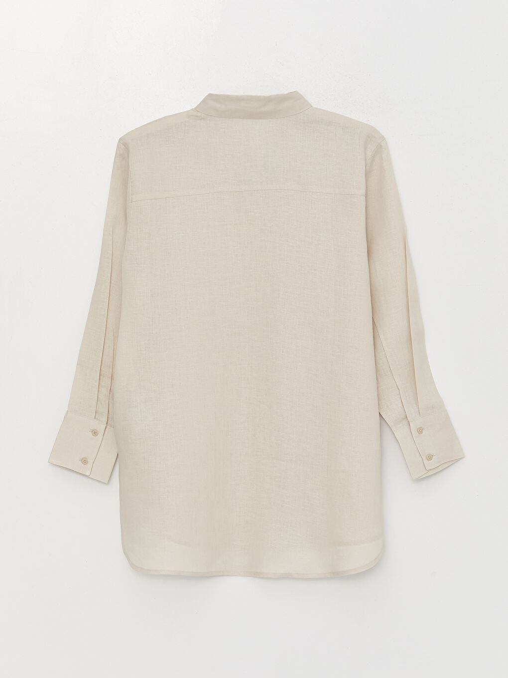 Ekru %100 Keten Kadın Gömlek Tunik-6
