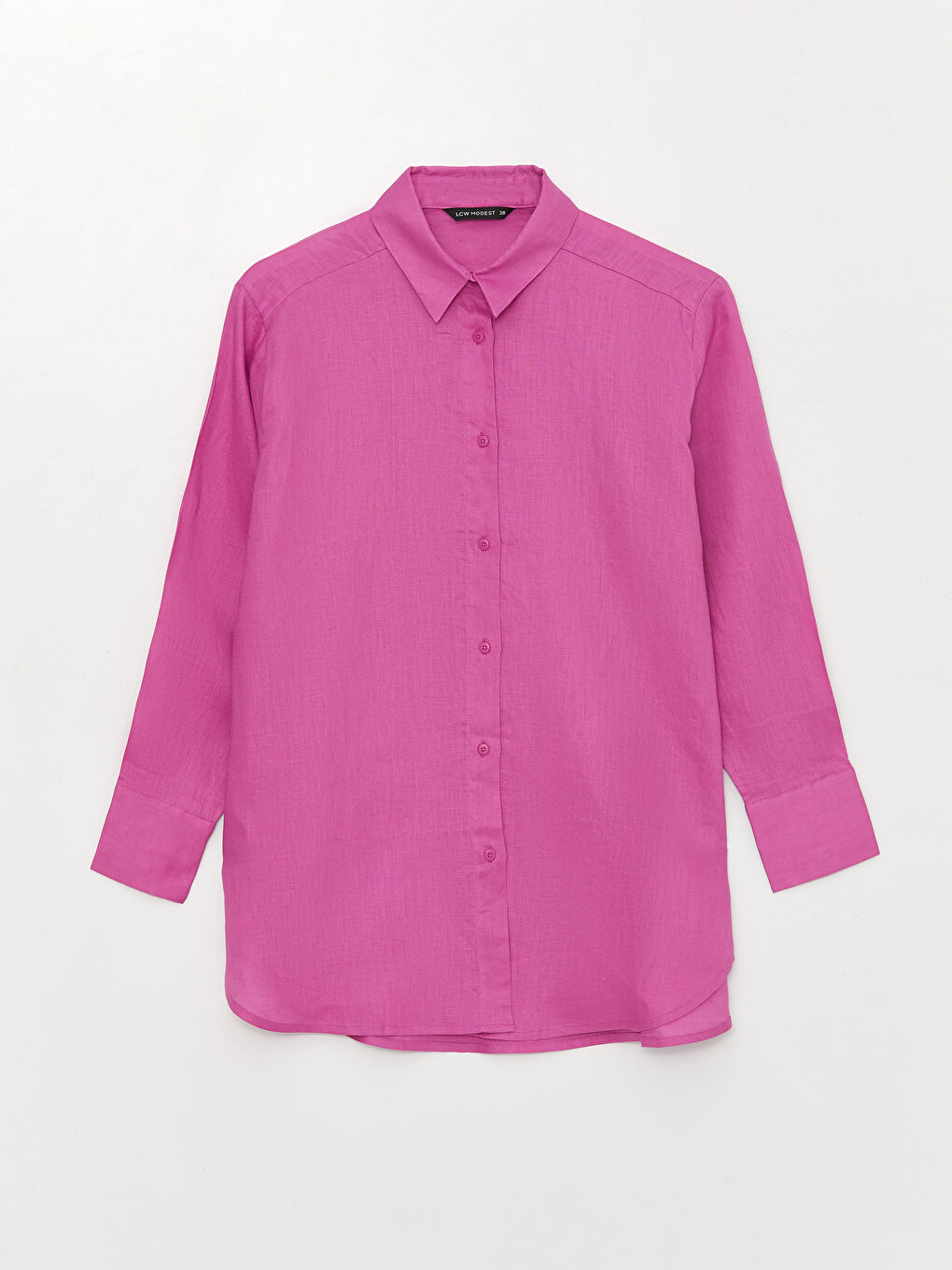 Fuşya %100 Keten Kadın Gömlek Tunik-5