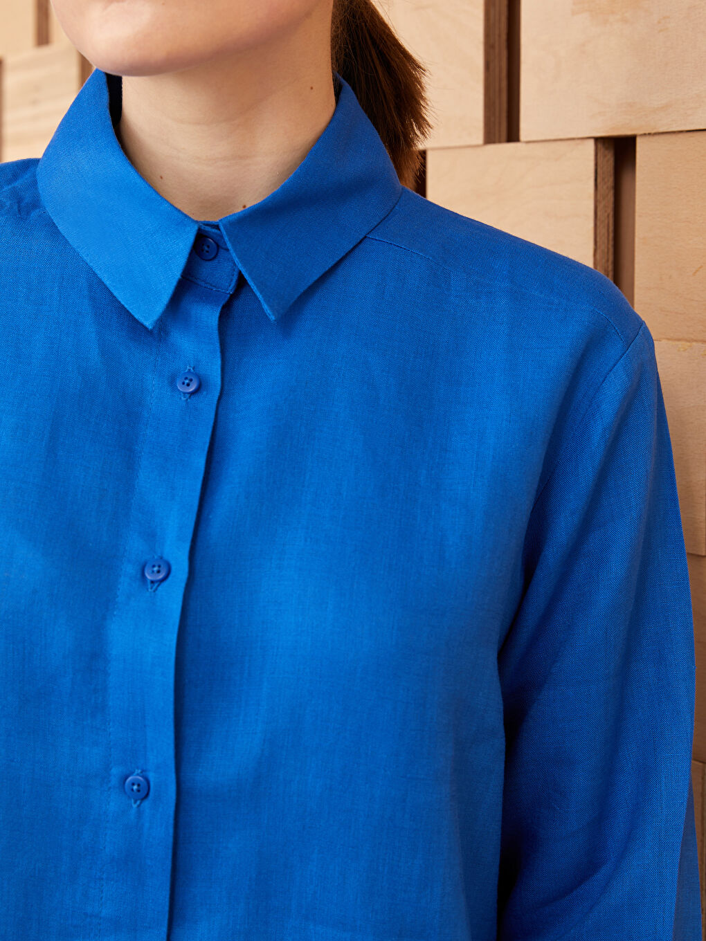 Mavi %100 Keten Kadın Gömlek Tunik-3