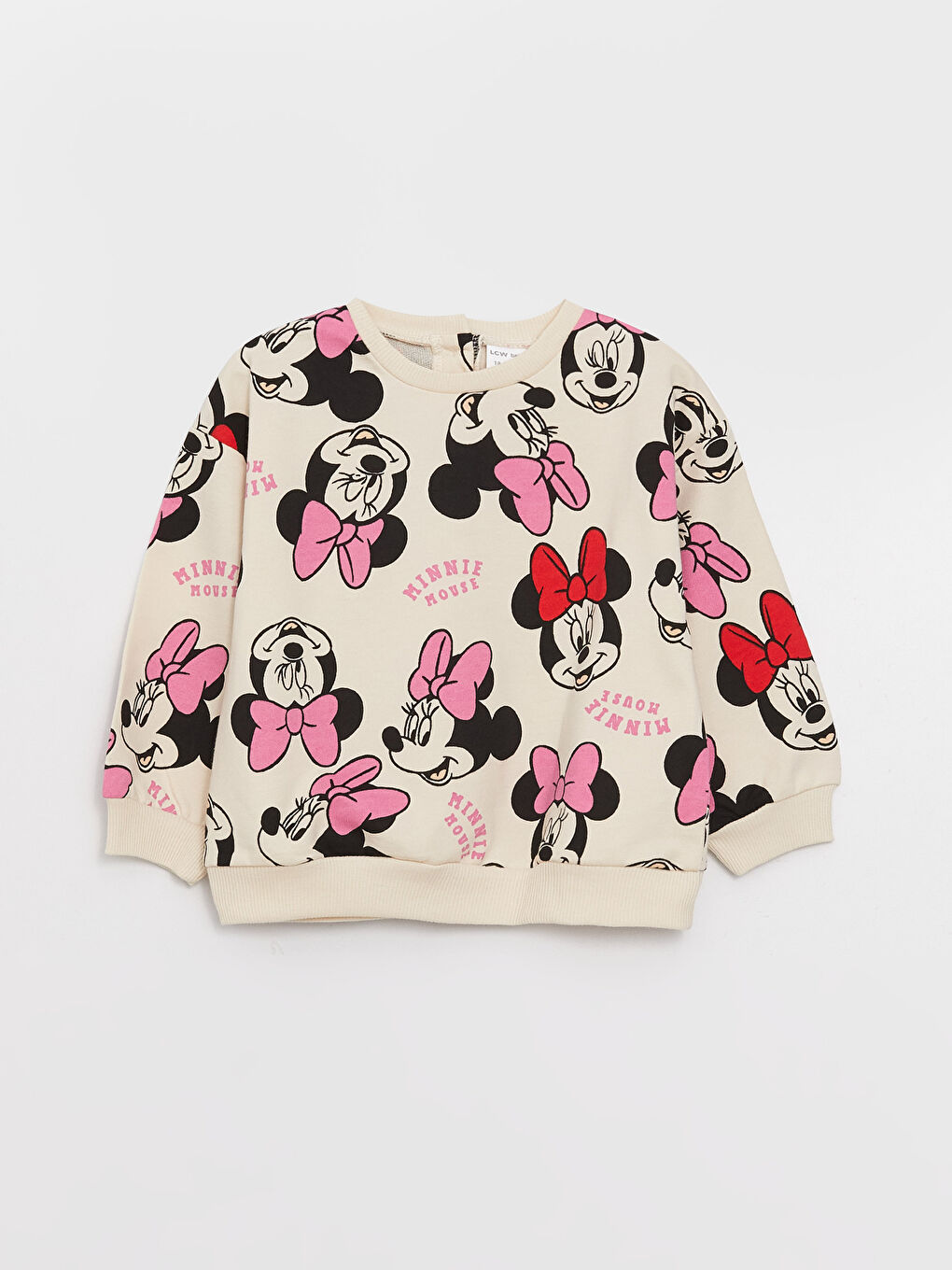Ekru Bisiklet Yaka Kısa Kollu Minnie Mouse Baskılı Kız Bebek Sweatshirt ve Tayt 2'li Takım-4