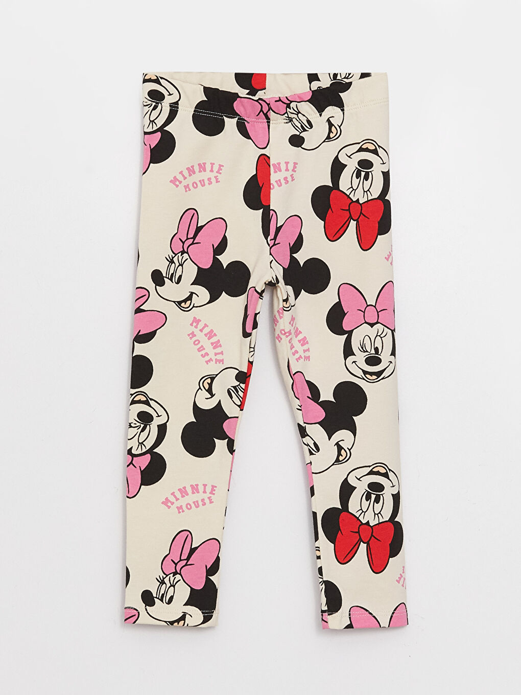 Ekru Bisiklet Yaka Kısa Kollu Minnie Mouse Baskılı Kız Bebek Sweatshirt ve Tayt 2'li Takım-5