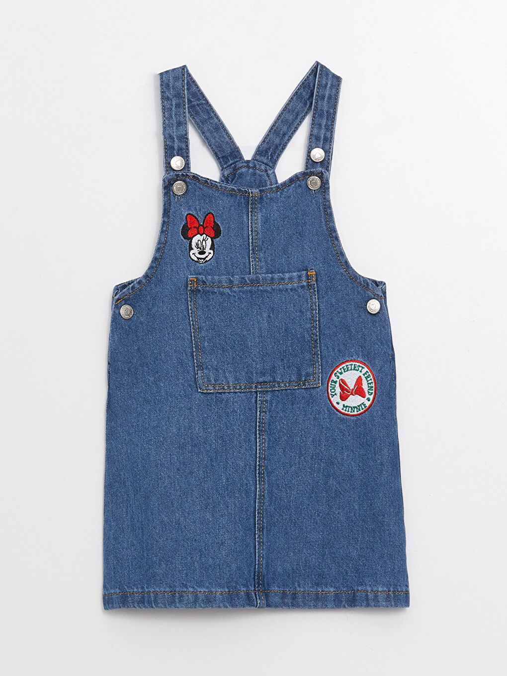Rochie Salopetă din Denim Brodată Minnie Mouse pentru Bebeluși Fete