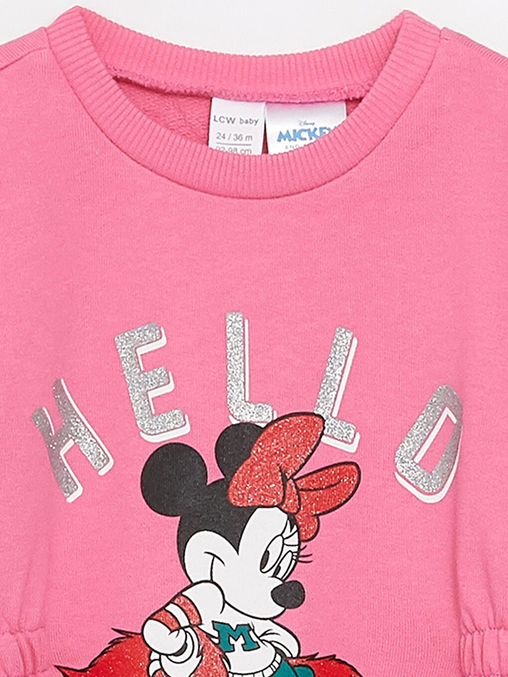 Pembe Bisiklet Yaka Uzun Kollu Minnie Mouse Baskılı Kız Bebek Elbise-6