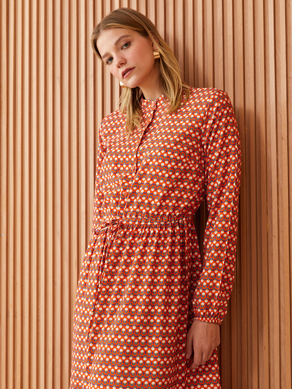 Hakim Yaka Çiçekli Uzun Kollu Kadın Gömlek Elbise-2