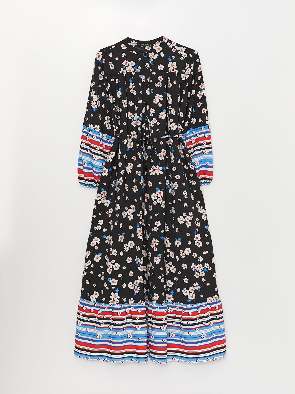 Siyah Hakim Yaka Çiçekli Kadın Elbise-5