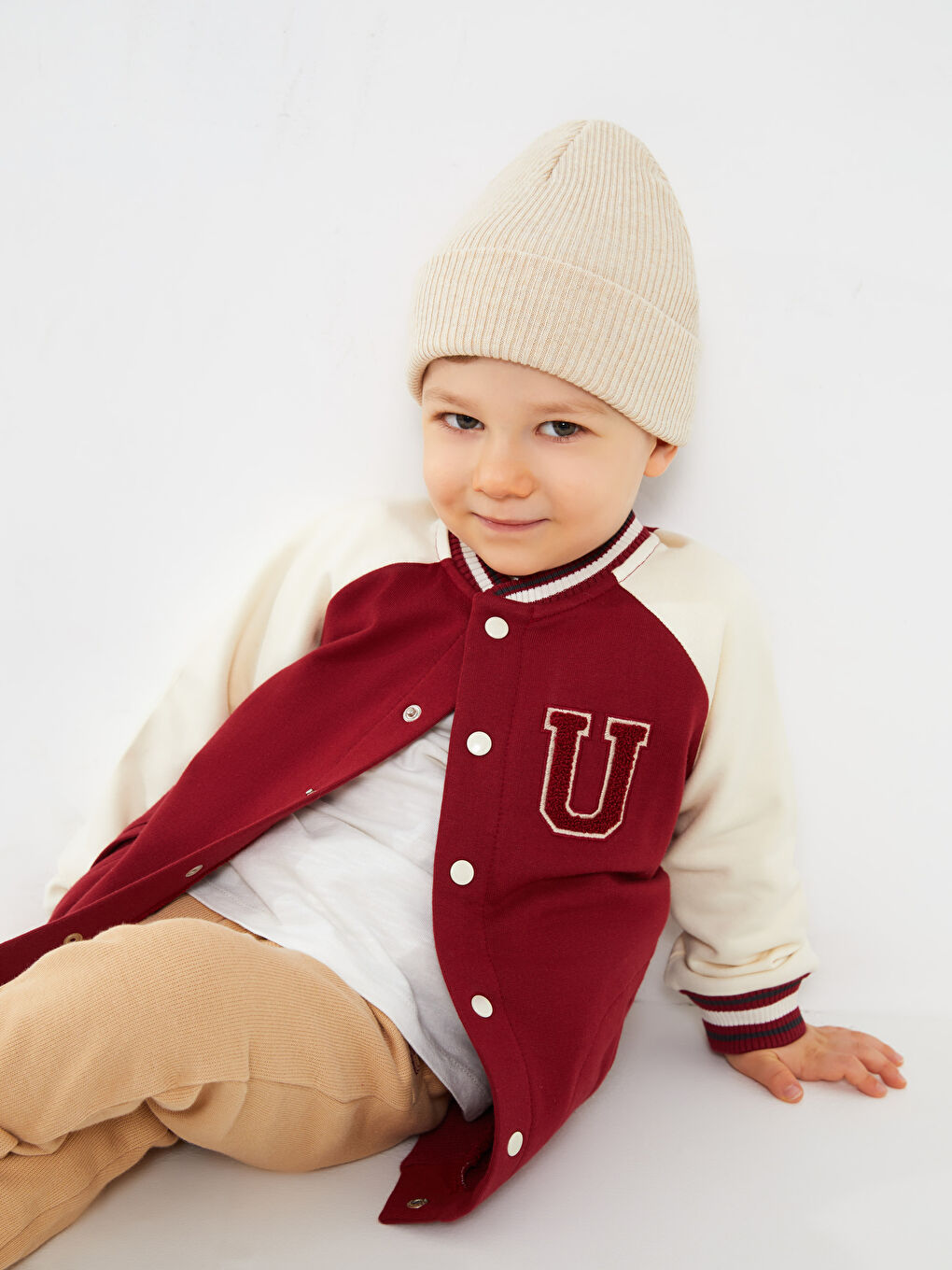 LCW baby College Neck Long Sleeve Baby Boy Bomber Jacket