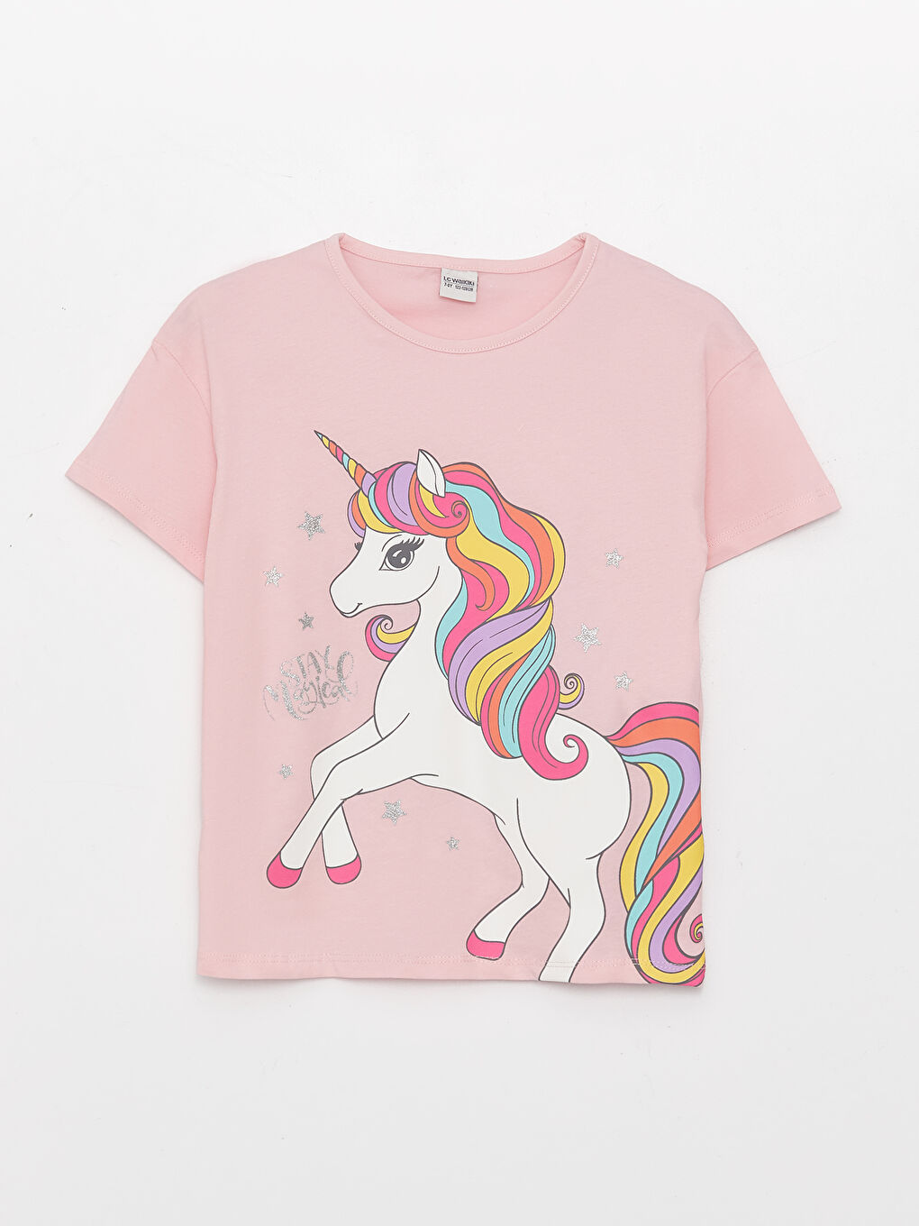 Pembe Bisiklet Yaka Baskılı Kısa Kollu Kız Çocuk Tişört ve Tayt-1