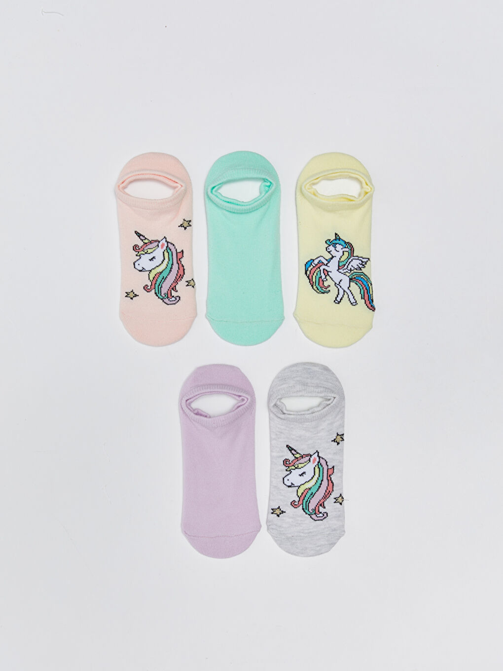 Pembe Desenli Kız Çocuk Patik Çorap 5'li