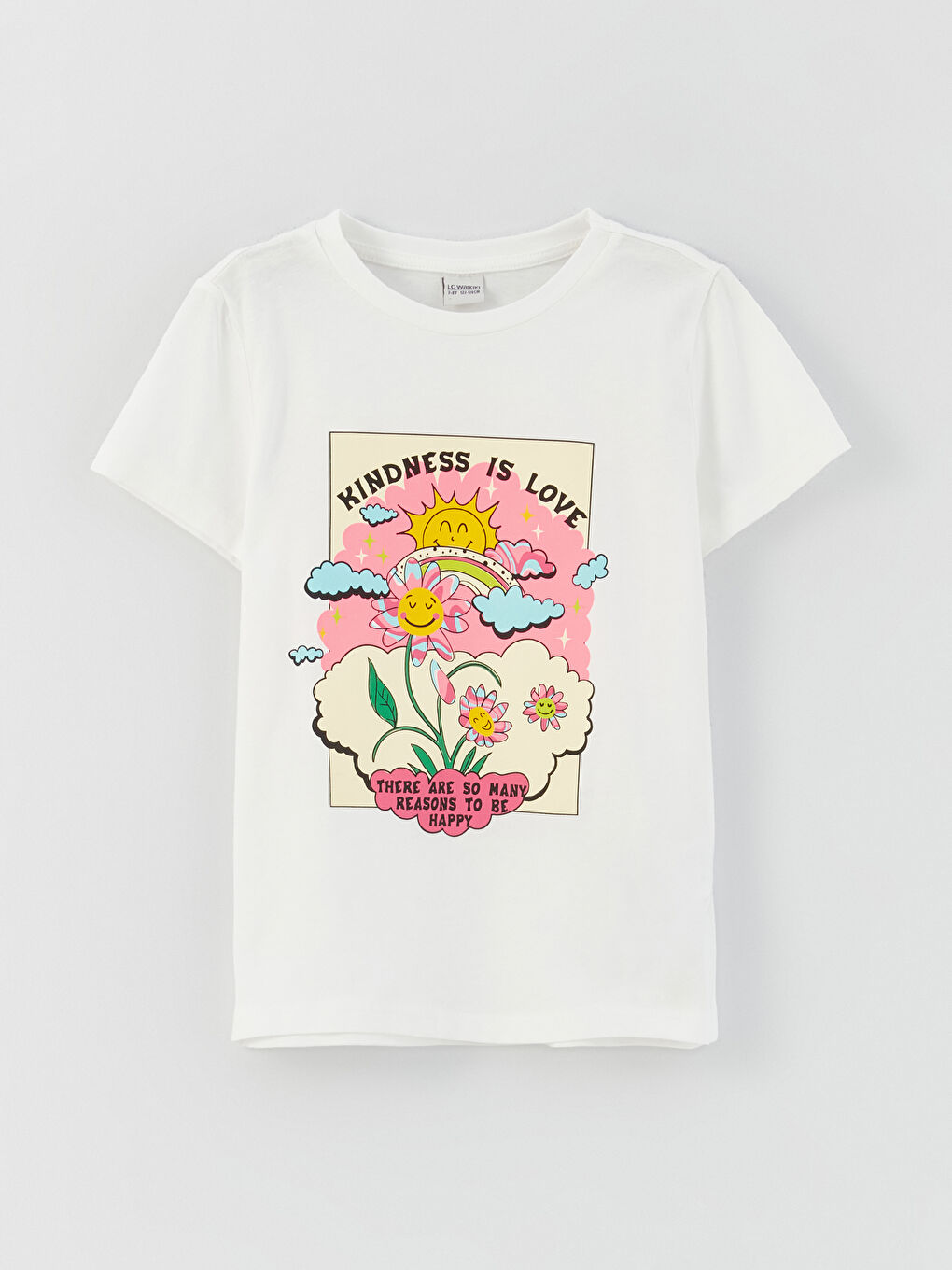 Ekru Bisiklet Yaka Baskılı Kısa Kollu Kız Çocuk Tişört ve Şort-1