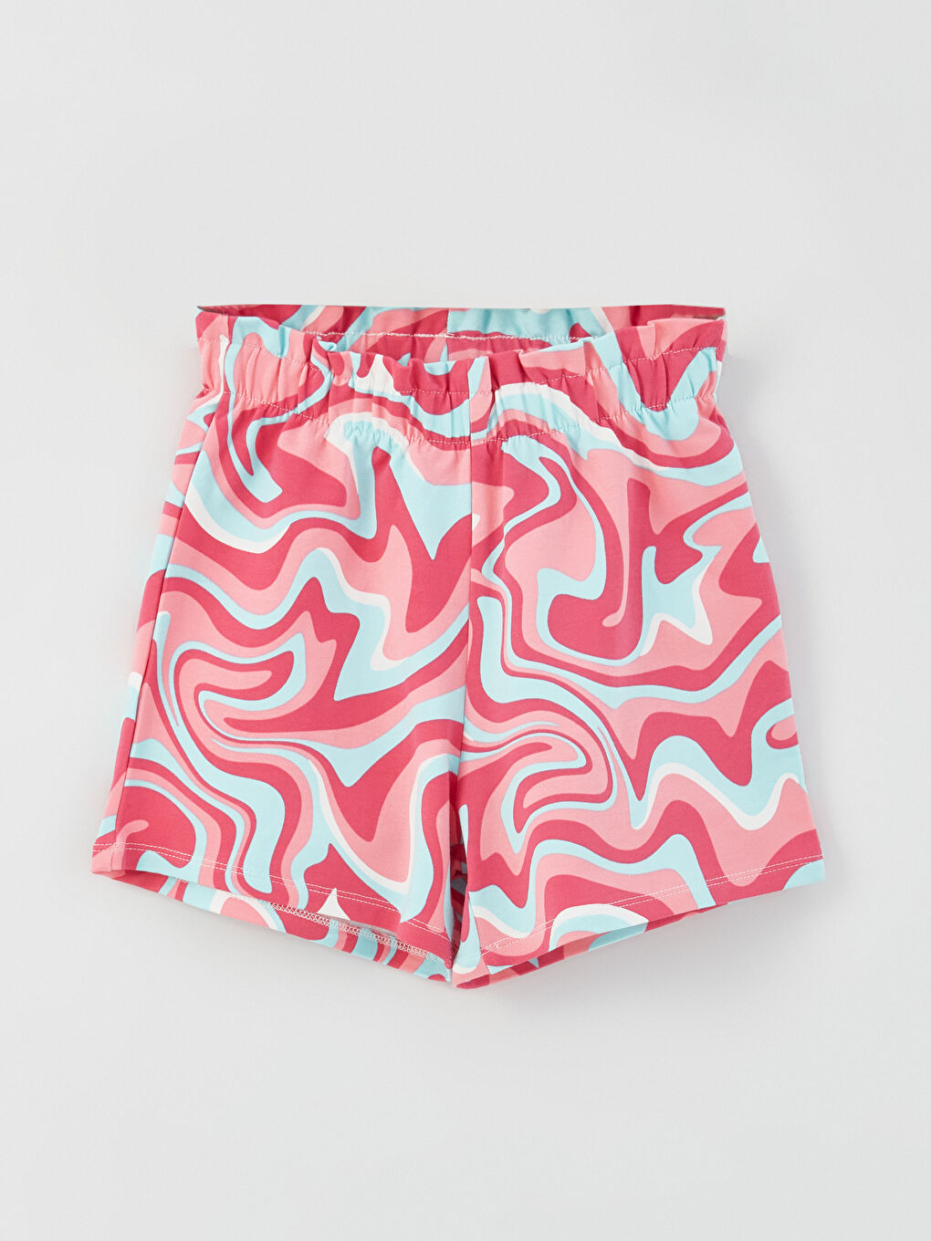 Ekru Bisiklet Yaka Baskılı Kısa Kollu Kız Çocuk Tişört ve Şort-2