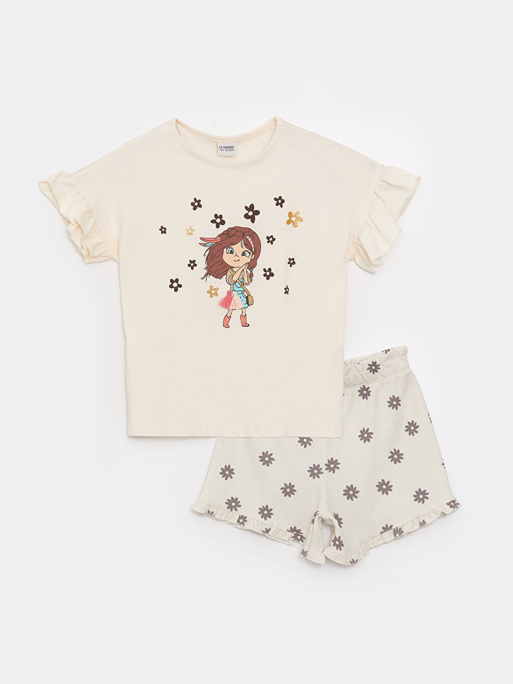 T-shirt et Short pour Filles à Manches Courtes Imprimé Col Rond