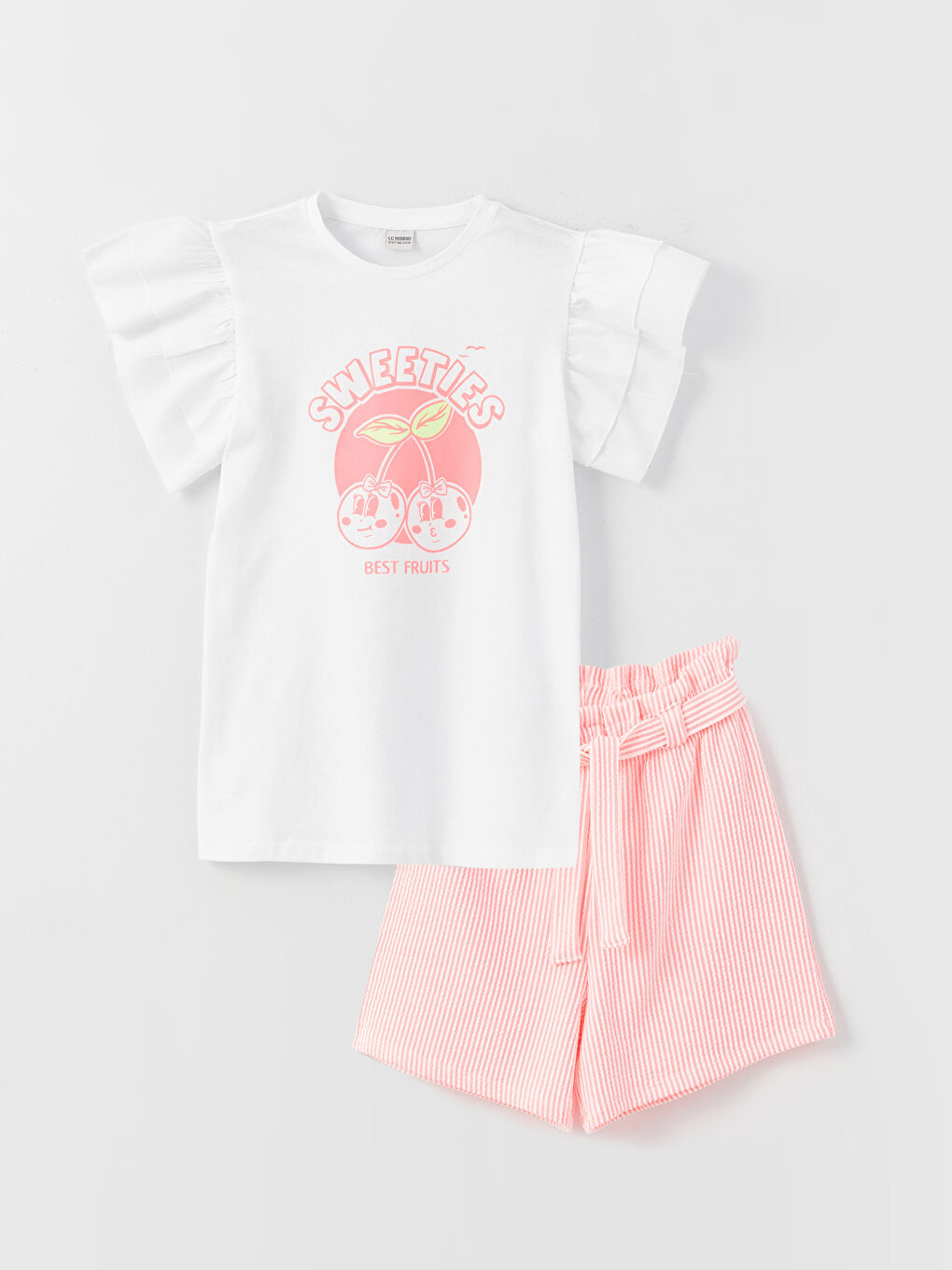 Crew Neck Printed Girls' T-Shirt and Shorts -S3BO80Z4-R9K