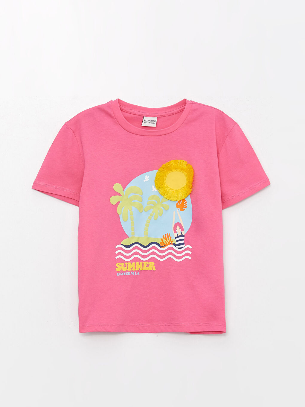 Pembe Bisiklet Yaka Kısa Kollu Kız Çocuk Tişört