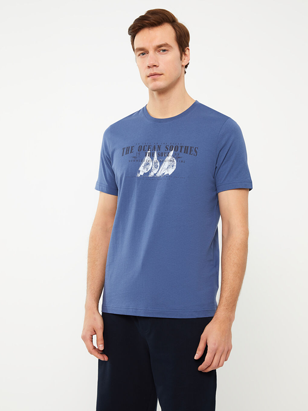 Crew Neck Short Sleeve Printed Combed Cotton Men's T-shirt