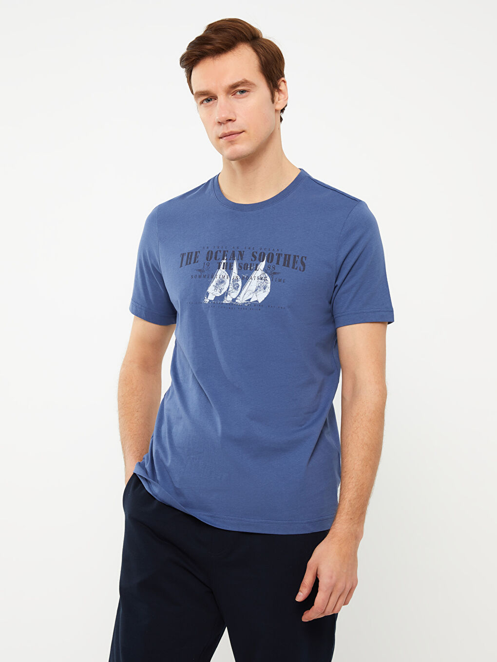 Crew Neck Short Sleeve Printed Combed Cotton Men's T-shirt-1