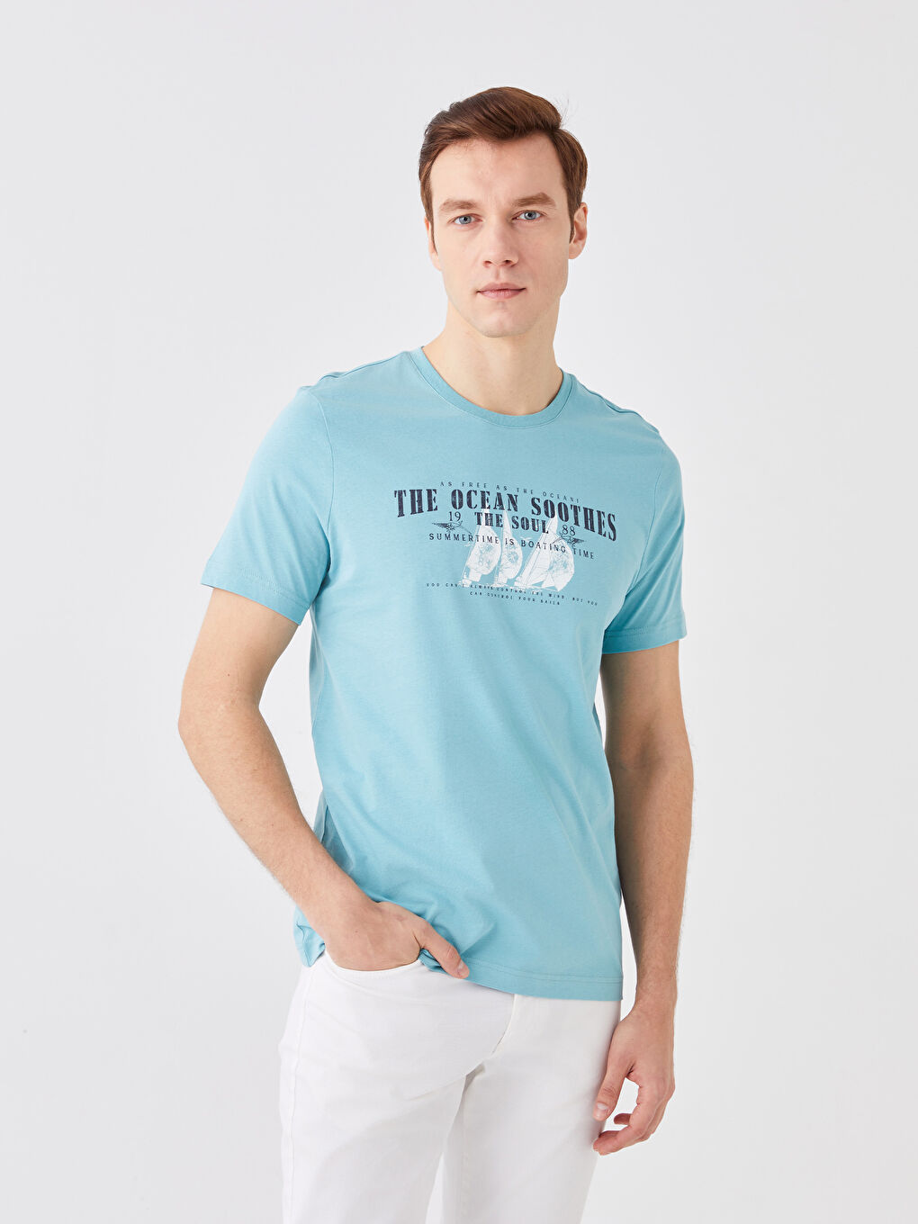 SOUTHBLUE Crew Neck Short Sleeve Printed Combed Cotton Men's T-shirt -S3BP00Z8-FHD