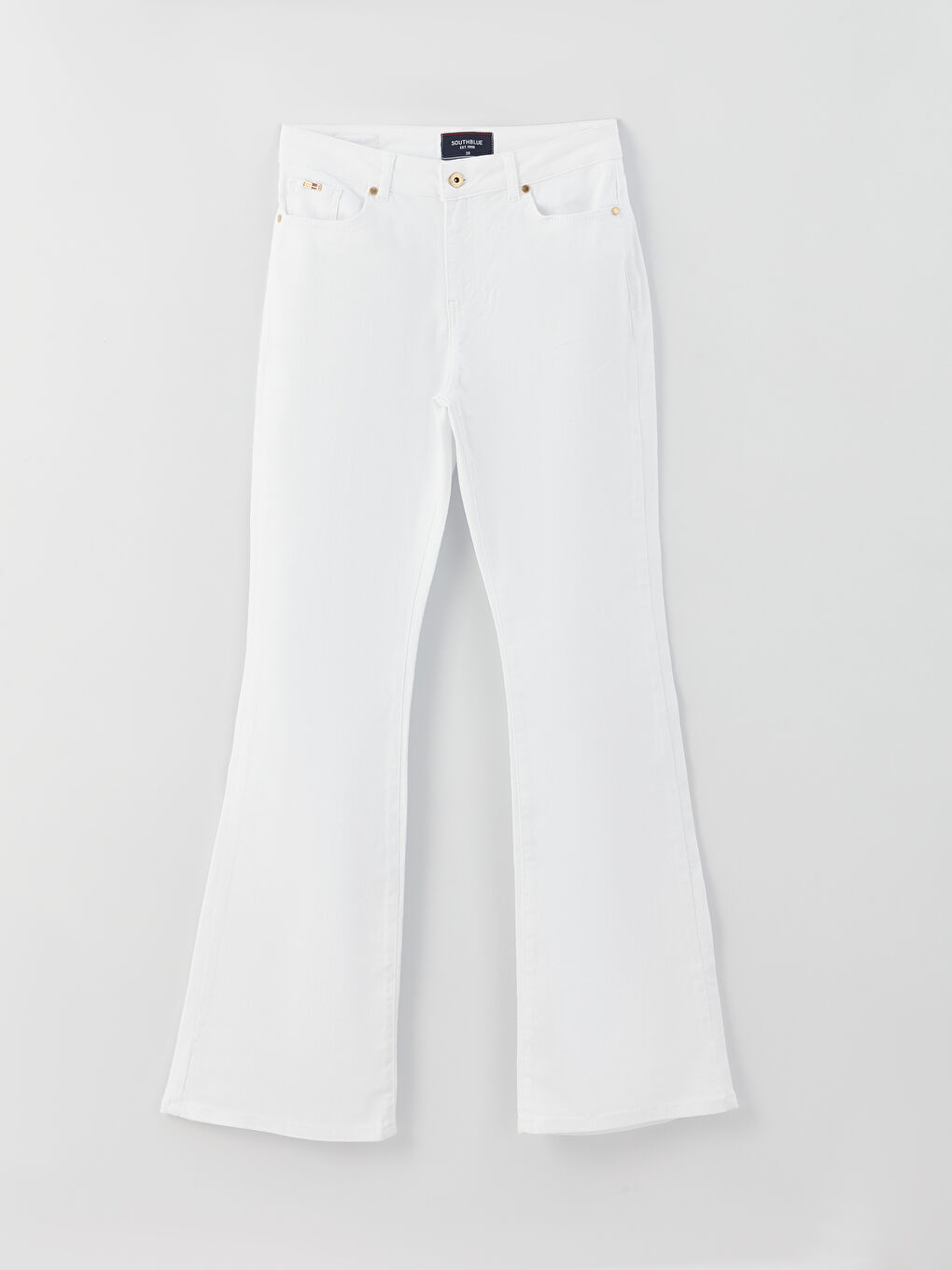 Beyaz Slim Fit Geniş Paça Kadın Pantolon-5