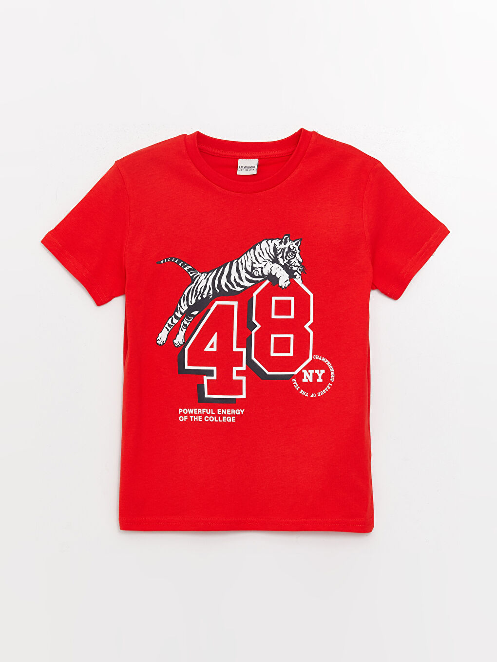 Kırmızı Bisiklet Yaka Baskılı Kısa Kollu Erkek Çocuk Tişört