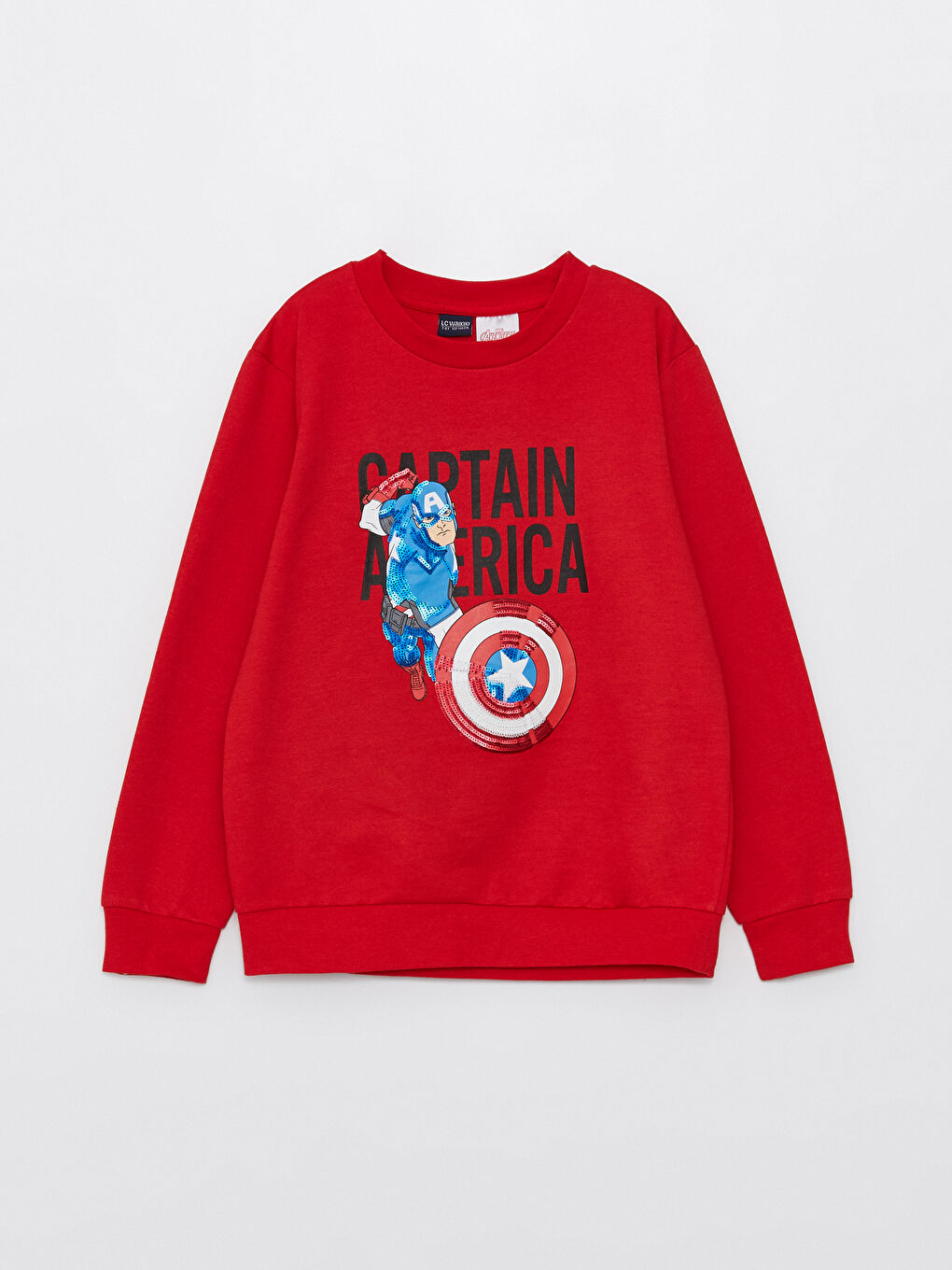 Kırmızı Bisiklet Yaka Uzun Kollu Captain America Baskılı Erkek Çocuk Sweatshirt ve Eşofman Altı-1