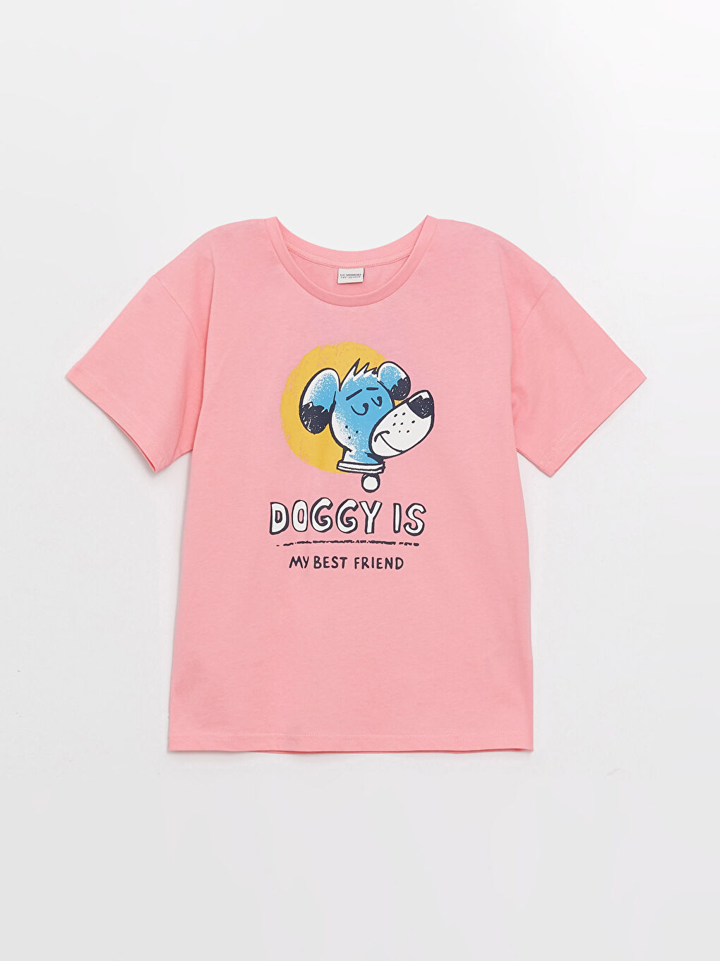 Pembe Rahat Kalıp Bisiklet Yaka Baskılı Erkek Çocuk Tişört