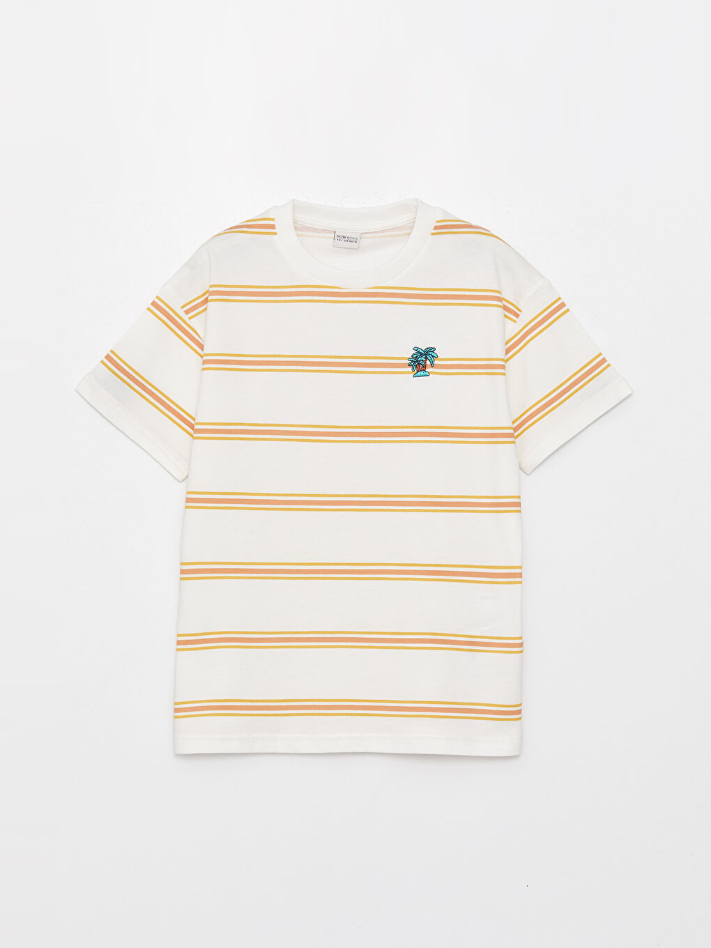 Ekru Rahat Kalıp Bisiklet Yaka Çizgili Erkek Çocuk Tişört-3