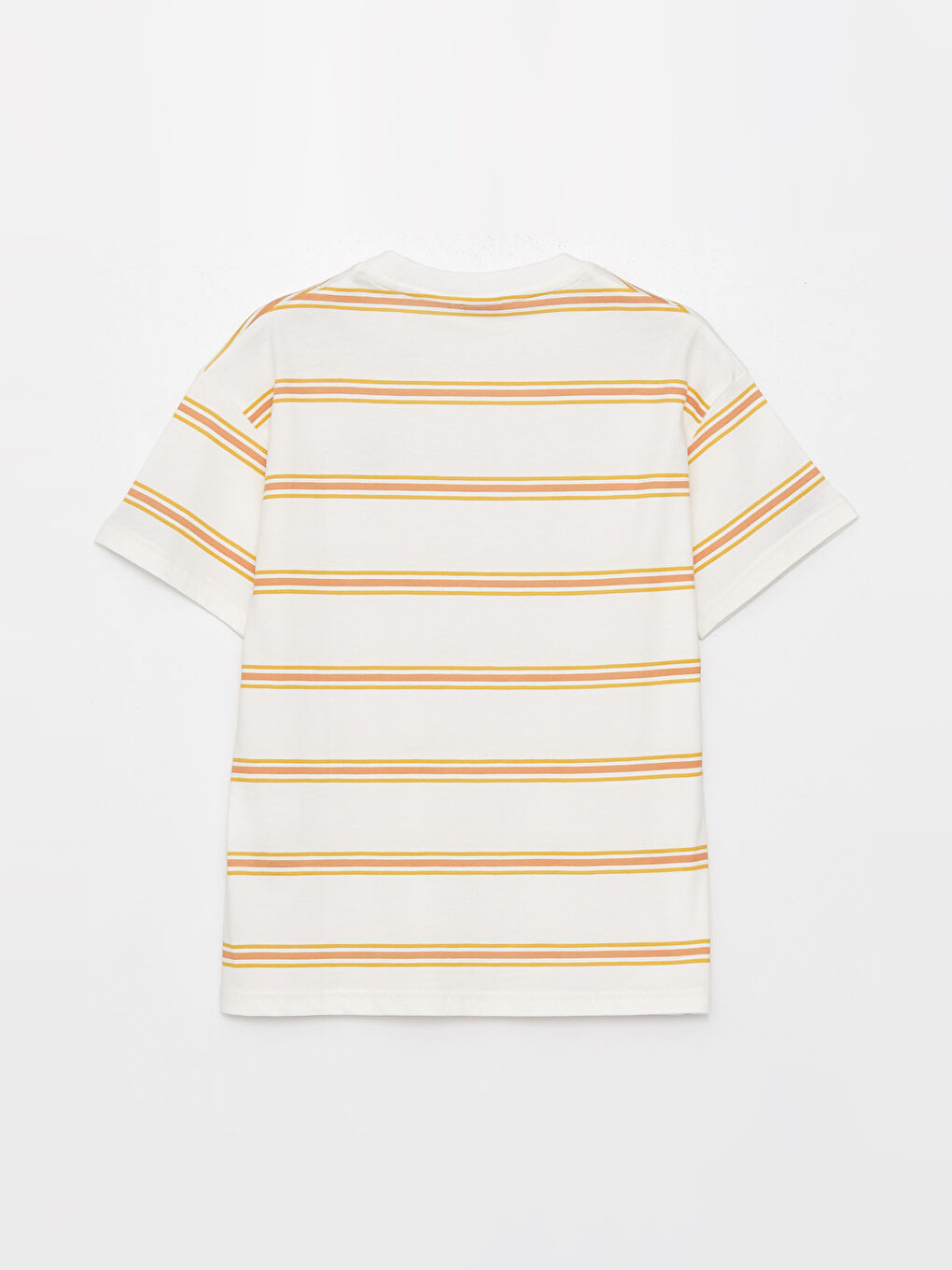 Ekru Rahat Kalıp Bisiklet Yaka Çizgili Erkek Çocuk Tişört-4