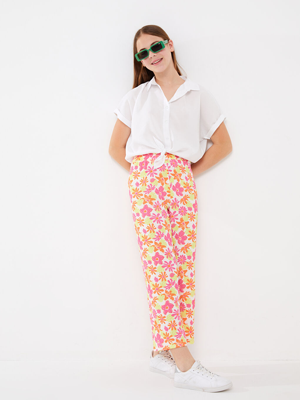 Karışık Beli Lastikli Desenli Kız Çocuk Pantolon