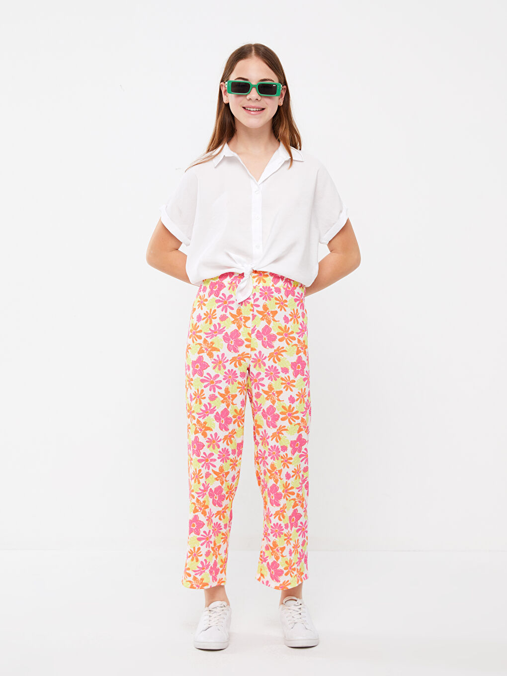 Karışık Beli Lastikli Desenli Kız Çocuk Pantolon-1