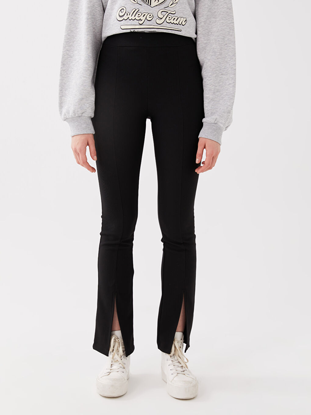 LCW Vision Women's Trousers with Elastic Waist and Flared Leg -S3BQ66Z8-RQN