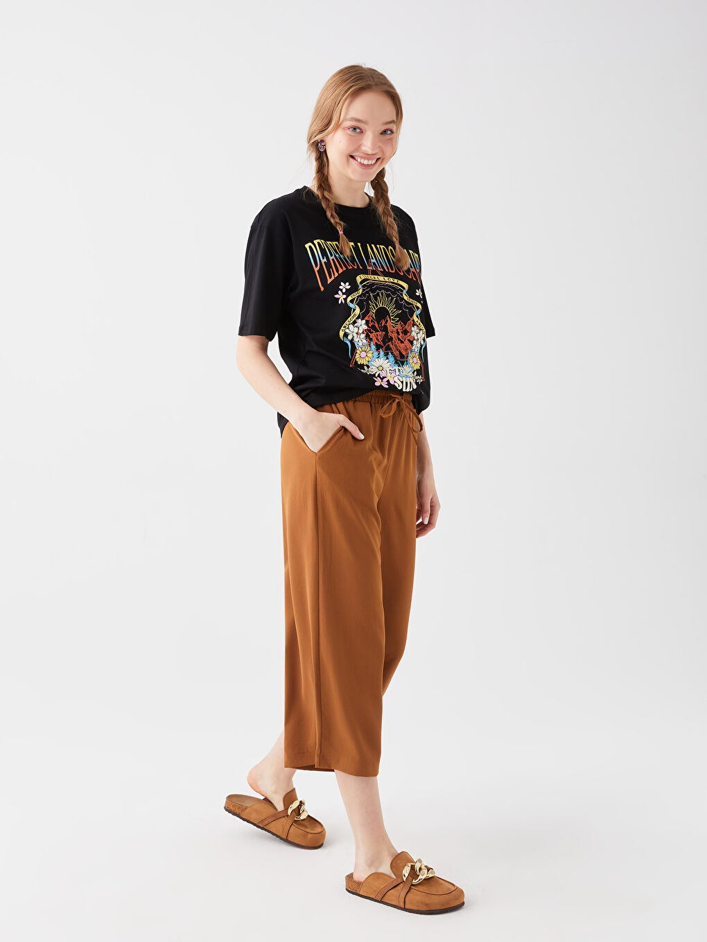 Women Flat Capri With Elastic Waist -S3BQ70Z8-R1N