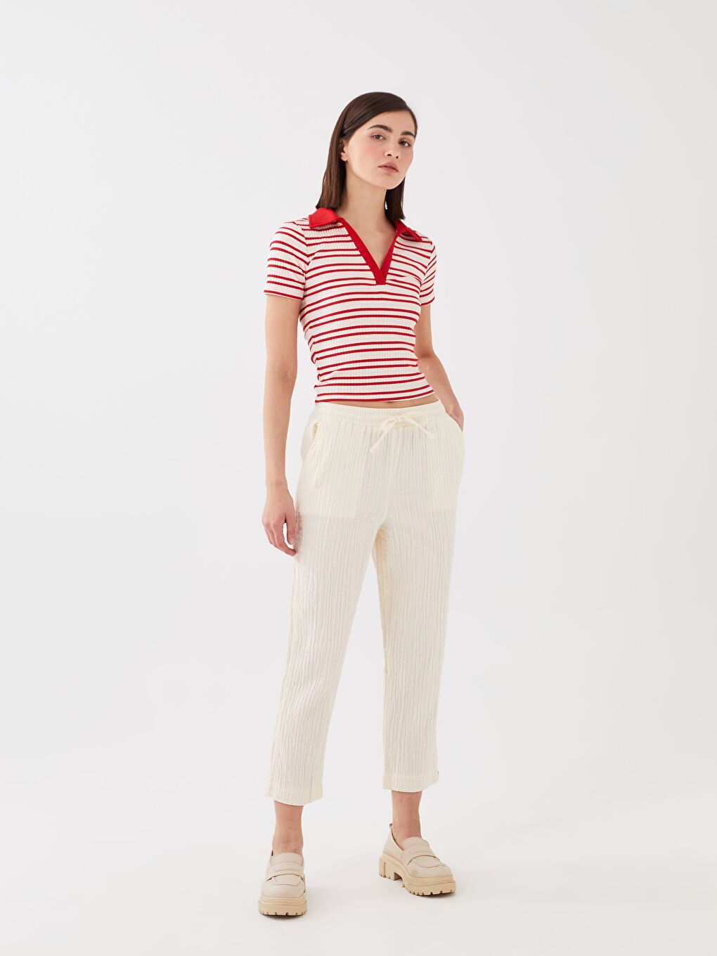 LCW Vision Elasticated Waist Plain Muslin Women's Trousers -S3BQ71Z8-FF7