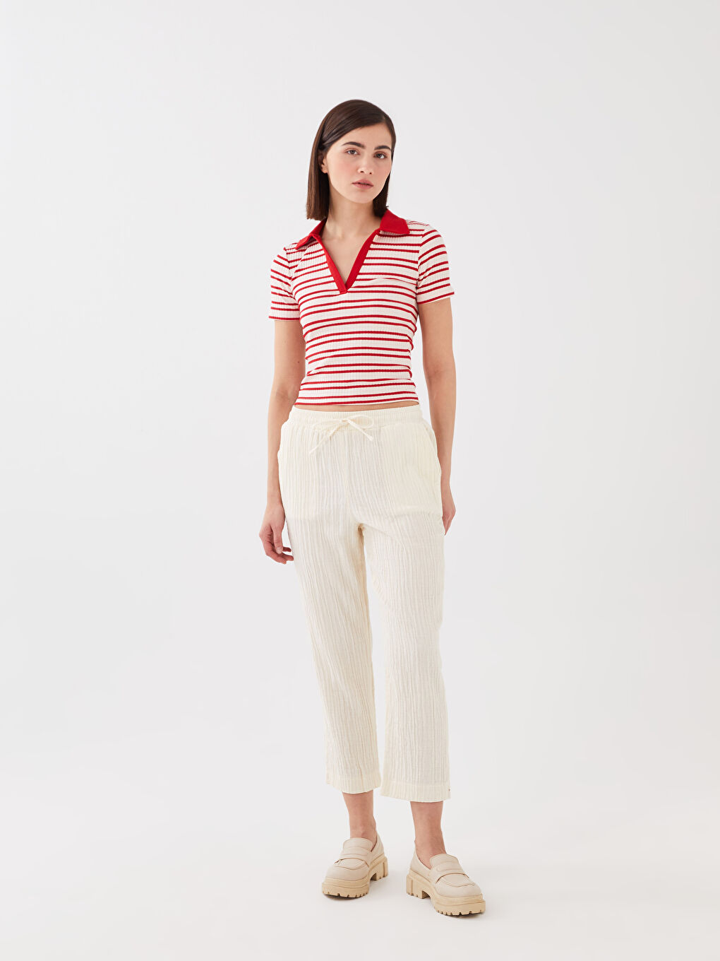 LCW Vision Elasticated Waist Plain Muslin Women's Trousers -S3BQ71Z8-FF7