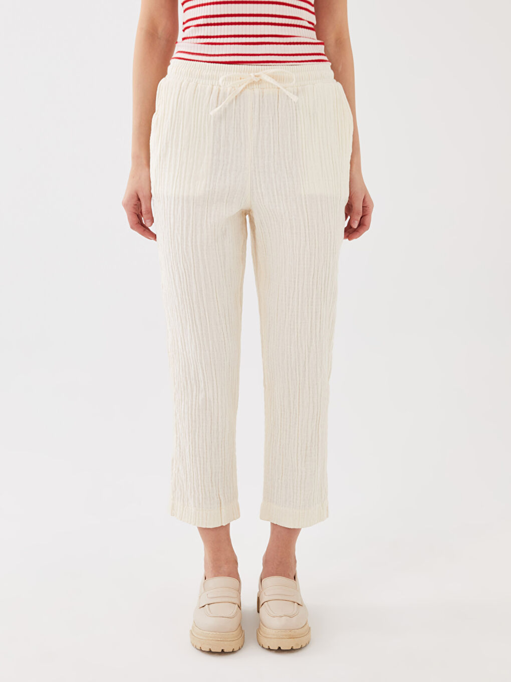 LCW Vision Elasticated Waist Plain Muslin Women's Trousers -S3BQ71Z8-FF7