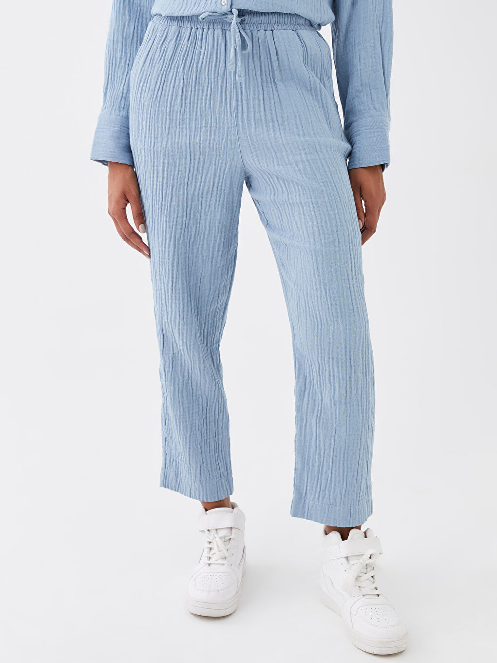 بنطلون شاش سادة بخصر مرن للسيدات-3