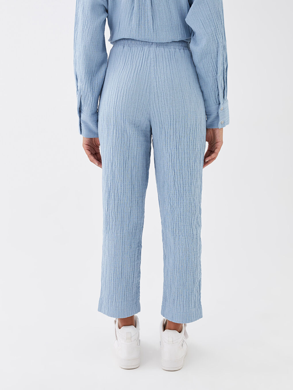 بنطلون شاش سادة بخصر مرن للسيدات-4