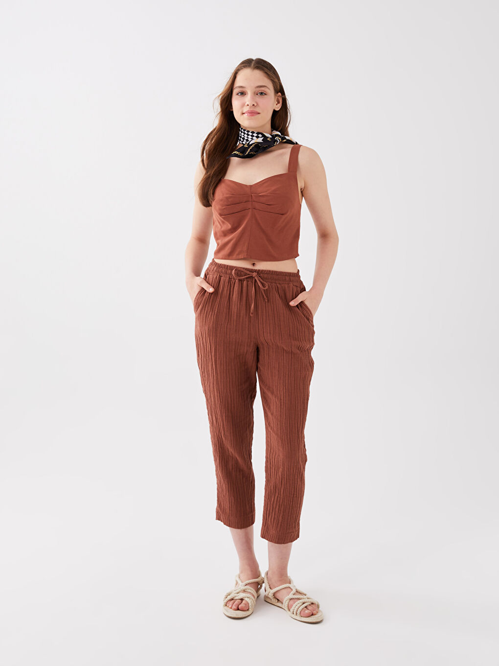 LCW Vision Elasticated Waist Plain Muslin Women's Trousers -S3BQ71Z8-HHA