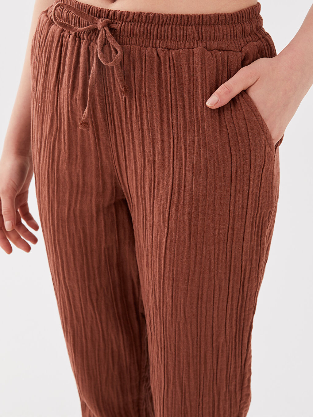 LCW Vision Elasticated Waist Plain Muslin Women's Trousers -S3BQ71Z8-HHA