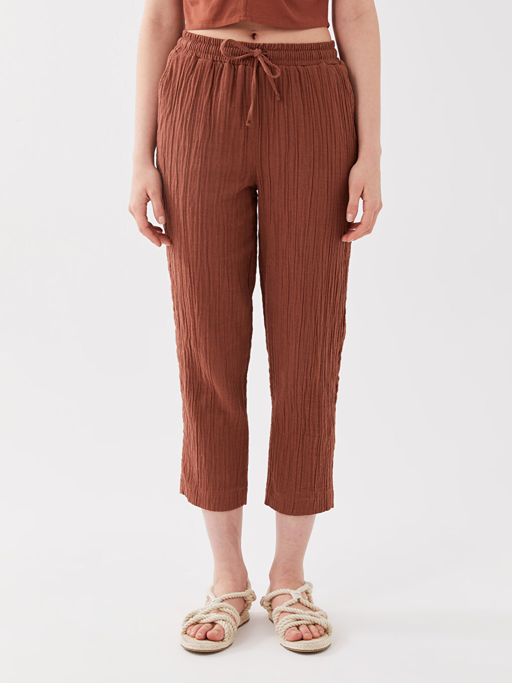 LCW Vision Elasticated Waist Plain Muslin Women's Trousers -S3BQ71Z8-HHA