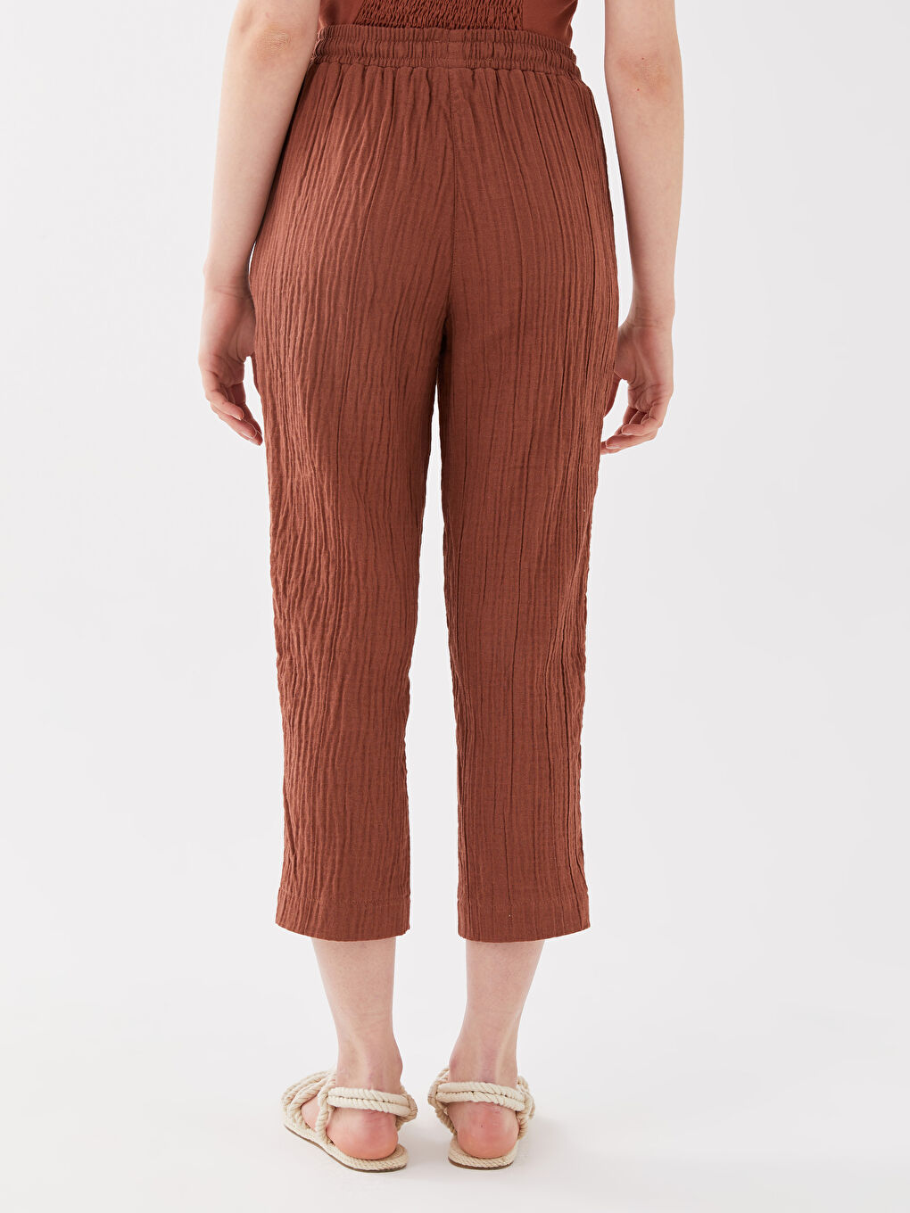 LCW Vision Elasticated Waist Plain Muslin Women's Trousers -S3BQ71Z8-HHA