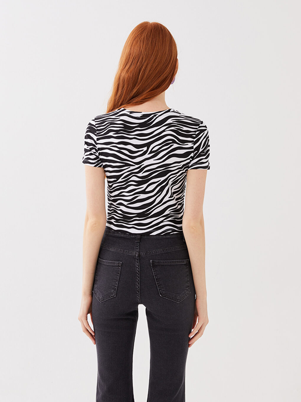 LCW Vision Rundhalsausschnitt Bedruckt Kurzarm Crop für Damen -S3BQ80Z8-LQJ