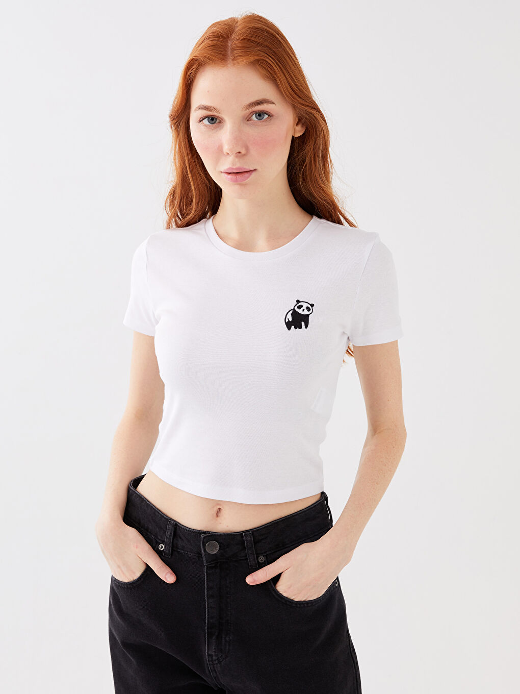 LCW Vision Rundhalsausschnitt Besticktes Kurzarm Damen Bauchfreies Top -S3BQ82Z8-Q6K