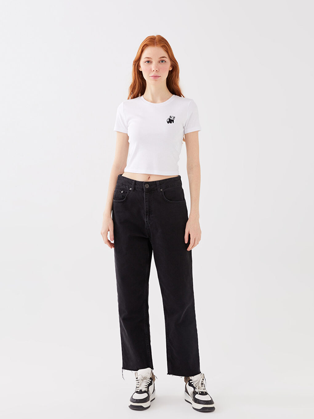 LCW Vision Rundhalsausschnitt Besticktes Kurzarm Damen Bauchfreies Top -S3BQ82Z8-Q6K