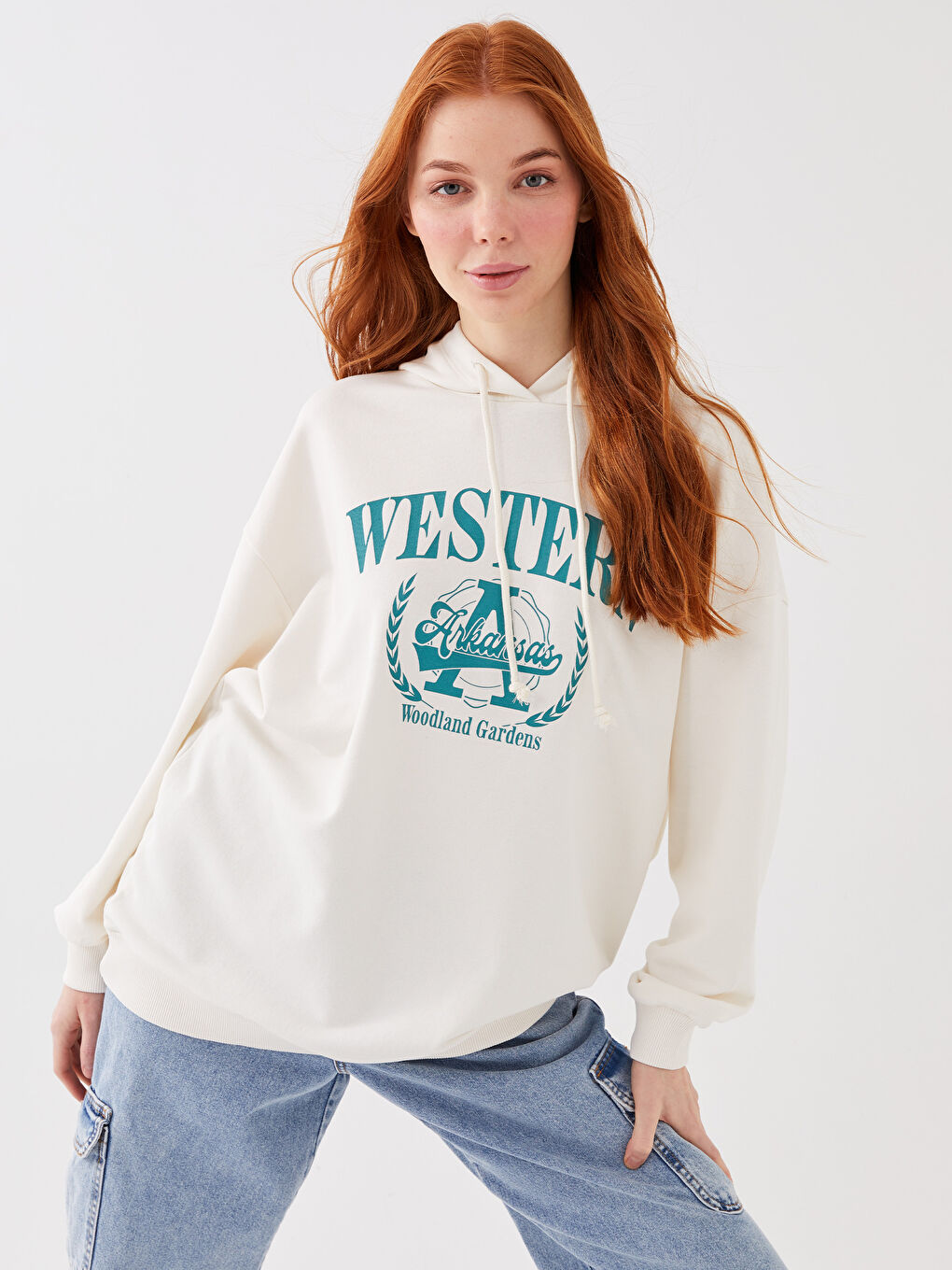 Худи Женское Оверсайз С Длинным Рукавом И Принтом
