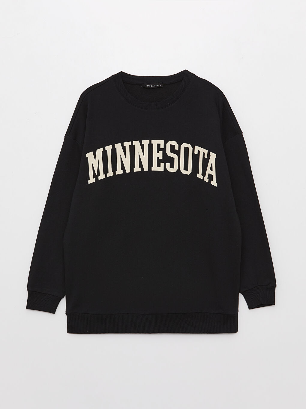 Siyah Bisiklet Yaka Baskılı Uzun Kollu Oversize Kadın Sweatshirt-5